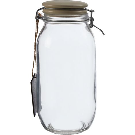 Premier Housewares Small Glass Storage Jar With Grey Ceramic Lid Transparent Jars For Kitchen Storage Coffee Tea Sugar Black Chalkboard On Front 14 x 14 x 25 (1/5)