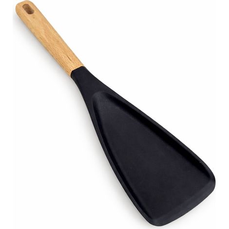 Spatule en silicone manche bois grand format, cuillère mélangeuse polyvalente, résistante à haute température pour poêles antiadhésives (1/5)