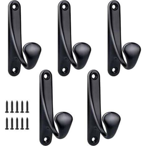 Black - 5 Pcs 86x47mm, Screw-in Wall-Mounted Coat Hooks, Minimalist Sturdy Zinc Alloy Wall Hooks, Coat Rack for Doorway, Entrance, Bedroom, Bathroom, Multi-Purpose, Hooks and Screws Included