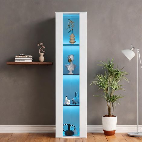 Vitrine bibliothèque blanche en panneaux de particules et verre (1/5)