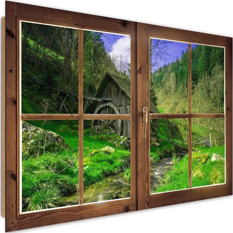 Tableau bois un ancien moulin dans les montagnes - 90 x 60 cm