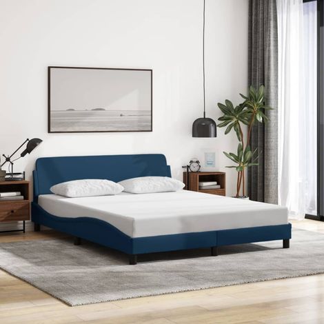 Lit Double,Lit Adulte,Cadre de lit avec tête de lit Bleu 160x200 cm Tissu CFW996470 (1/5)