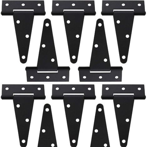 Lot de 10 charnières en T de 10,2 cm pour abri de jardin, charnières de porte de grange, charnières de porte, charnières de clture, charnières de porte de jardin, fer forgé noir (1/4)