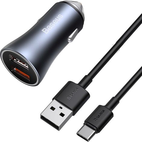 Schnelles Autoladegerät 2x USB 40W QC SCP FCP AFC + USB-C-Kabel Grau (1/5)