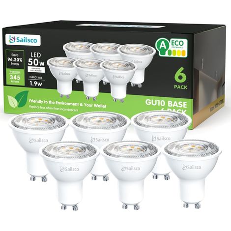 Classe A Ampoule GU10 LED Blanc Chaud Spot,1.9W équivalent 50W,345LM 2700K Ampoule LED GU10 Blanc Chaud,36° Angle Du Faisceau,Non-Dimmable,Lot de 6 (1/5)