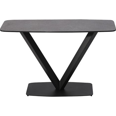 KARU - Console Aspect Céramique Grise Pied Central V