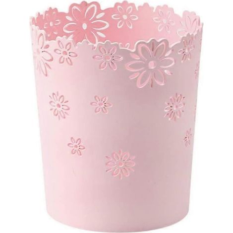 Corbeille à papier ronde en plastique, ajourée, à motif dentelle, pour bureau. (Lot de 1 rose)