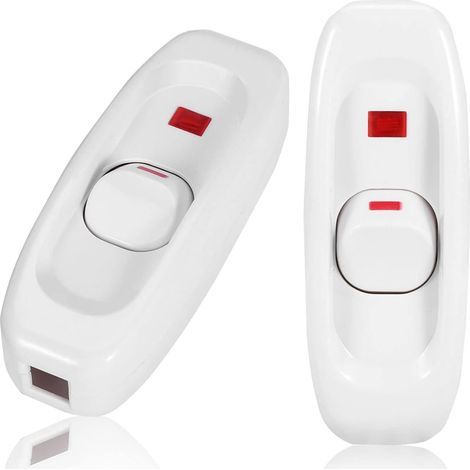 Interruptor de palanca táctil, intermedio, lámpara de mesita de noche, interruptor de cable en línea ON/OFF 250V 10A con indicador LED luminoso, blanco, 2 unidades (1/5)