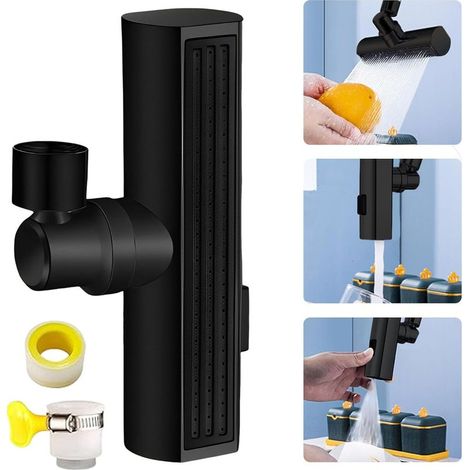 Robinet de Rallonge Pivotant,Rallonge Robinet Douchette Evier Cuisine Robinet 360 Degres Aérateur Robinet Universel Adaptateur Robinet Orientable Mitigeur (noir) (1/5)