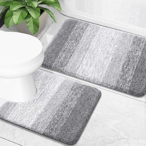 Lot de 2 tapis de bain en microfibre – Forme U (50 x 60 cm) + rectangulaire (50 x 80 cm) – Antidérapant à pois (1/5)