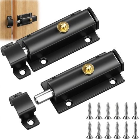 Lot de 2 verrous automatiques à ressort - Verrou de porte intérieur - Verrou de porte de jardin avec vis - Verrou de porte en acier inoxydable - Pour porte de jardin et fenêtre (1/5)