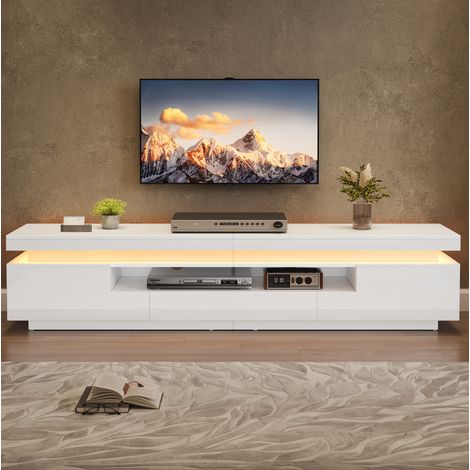 Mueble TV 175x38x45 cm blanco con LED y almacenamiento, para TV hasta 75 pulgadas (1/5)