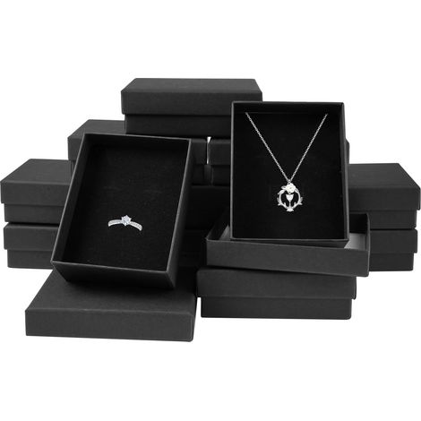 12 Boîtes à Bijoux en Carton Noir 9x7x3cm pour Boucles d'oreilles Colliers Rectangulaires Boîte à Bijoux en Kraft avec Doublure Petite Boîte Cadeau Noir avec Couvercle pour Bracelets Bagues Emballage (1/5)