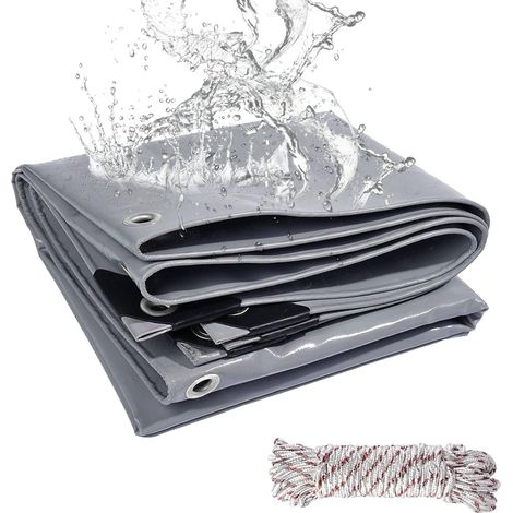 Bâche de Protection Exterieur avec Oeillets, 3x5m 440 g/m² PVC Bâche Voiture Piscine, Imperméable Résistante aux Déchirures UV Intempéries, Bâches Multi-Usage pour Meubles de Jardin, Gris (1/5)