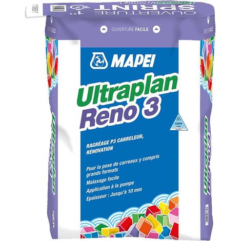 Mapei – Ragréage autolissant ULTRAPLAN RENO 3 – Sac 25 kg – Pour chapes ciment et dalles béton – Épaisseur d'application 3 à 10 mm