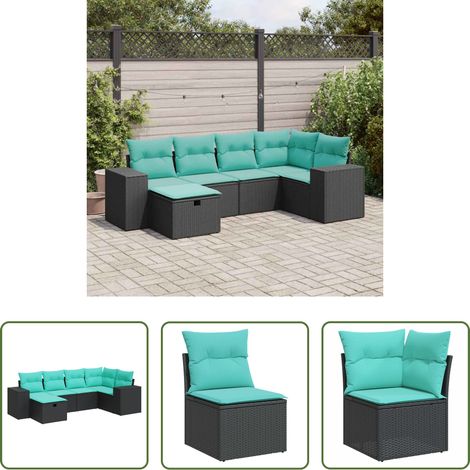 vidaXL Canapé en résine - Salon de jardin 6 pcs avec coussins noir résine tressée (1/5)