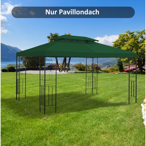 Telo di ricambio per gazebo doppio tetto in poliestere verde 3 x 4 m con ventilazione e fori di drenaggio
