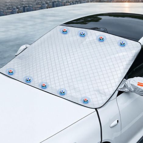Couverture Pare-Brise Voiture Magnétique Protecteur de Neige de Glace Couvercle de Voiture de Protection Complète avec Couverture de Rétroviseur Latéral et Rayures Réfléchissantes (BB, 110x145cm) (1/5)