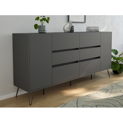 Design Sideboard Kommode Yako 200cm Greifraum 6 SoftClose 2 Türen Grafit (1/5)