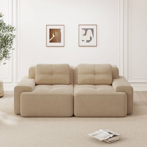 Canapé modulable sans structure en velours côtelé beige, profond, convertible, 2 places (1/5)