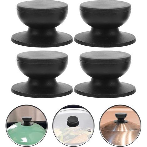 4 pomos para tapas de sartenes, Pomos de repuesto universales para ollas y sartenes, Pomos con borde anti, quemaduras, cacerolas de vidrio, Negro (1/5)