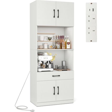 COSTWAY Kitchen Pantry Cabinet 168 cm Tall Cupboard with Charging Station-White (1/5)