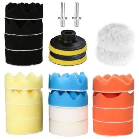 Kit 22 éponges polissage pour perceuse - Pour voiture - Noir - Polissage et finition parfaits (1/4)