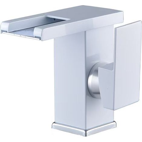 LED-Wasserhahn aus Kupfer, für Toilette, Einlochmontage, warm und kalt, Farbwechsel, warmes und kaltes Wasser, Waschbecken, Wasserfall-Wasserhahn (1/5)