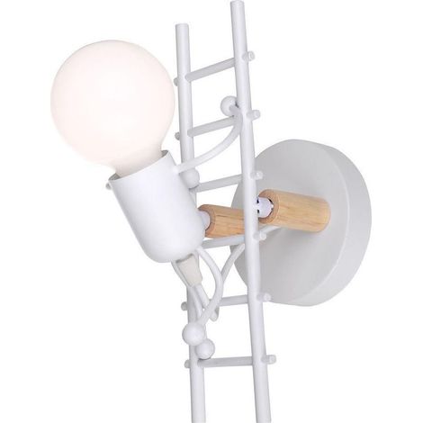 Applique murale pour enfants, petite figurine créative en fer, base E27, chambre à coucher, salon, couloir, entrée (blanc et bois) (1/5)