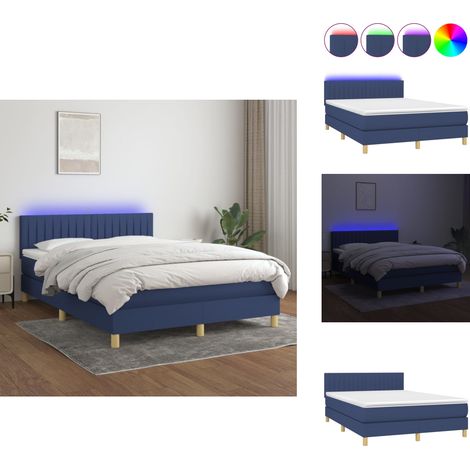 Boxspringbett mit Matratze & LED Blau 140x200 cm Stoff - Boxspringbett - Betten - Schlafräume - Blau - LED Beleuchtung (1/5)
