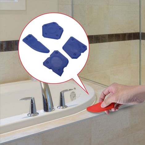 Kit de 4 outils pour calfeutrage : grattoir en silicone pour verre et ciment, pour la finition et l’étanchéité des joints et du mastic (bleu) (1/5)