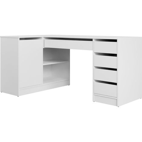 Mesa de ordenador esquinera Comfivo Terros III, Blanco, Con cajones, Rectangular, Con puertas, Número de puertas: 0, Número de cajones: 0, 76x158x98cm