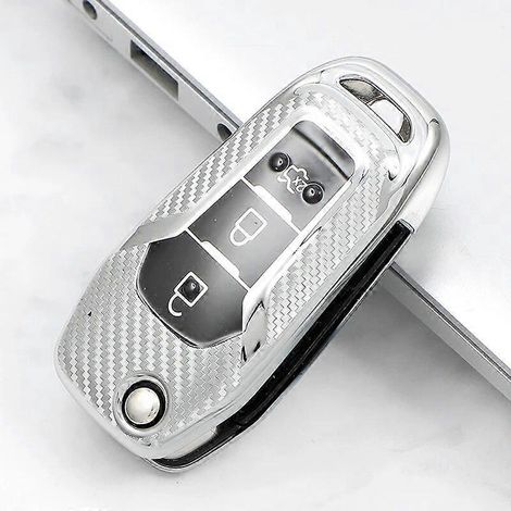TPU-Schlüsselhülle mit Carbonmuster für Ford Fusion, Fiesta, Escort, Mondeo, Everest, Ranger (2019), S-Max, Kuga 2, Focus MK3, Ecosport – Silber (1/5)