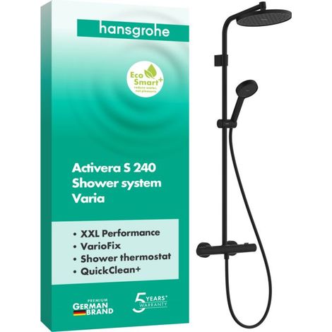 Hansgrohe – Colonne de douche thermostatique 28083670 – Pommeau XXL 240mm – 1 jet Rain – Limiteur EcoSmart 6 l/min – Thermostat Ecostat Fine