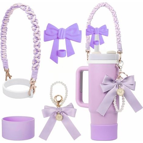 Adecuado para termos y botellas de agua Stanley, Cadenas para vasos y tapas con pajita navideñas, Adecuado para botellas de agua Stanley, Morado (1/2)