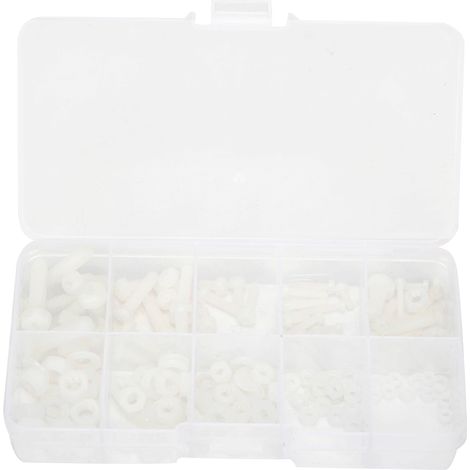 Kit de 150 vis en nylon avec rondelles hexagonales assorties - Fournitures industrielles M2, M2.5, M3, M4, M5 (1/5)