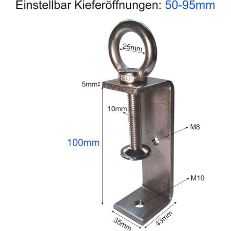 Set mit 2 C-Klemmen 50 bis 95 mm – Verstellbare Backenöffnungen aus Edelstahl – C-Klemmen – Kleine Metallklemme – Klemmstütze – Tischklemme M8 M10 (1/5)