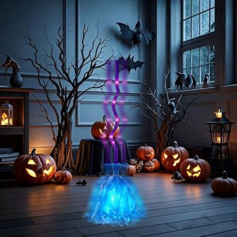 Balai de Sorcière Animé pour Décoration d'Halloween, Balai Lumineux Mobile (1/5)