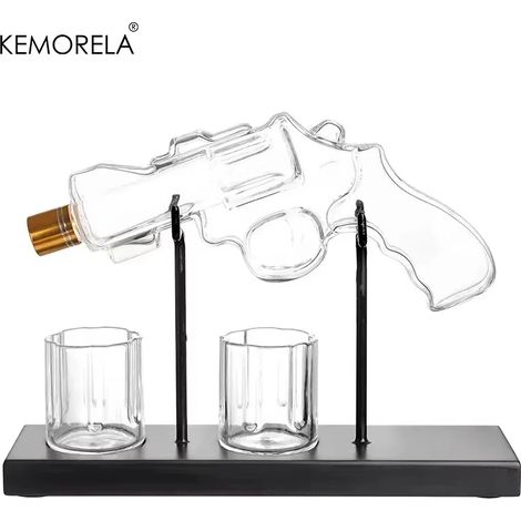 (1 Ensemble) KEMORELA Carafe à whisky en verre style revolver, distributeur de vin, récipient pour boissons, bouteille en verre, cadeau raffiné pour homme (1/5)