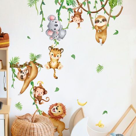 Stickers muraux animaux de la jungle, sticker mural vigne, décoration murale pour chambre d'enfant, bébé, chambre d'enfant, salon (1/3)