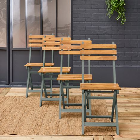 Chaise de jardin CALENA pliable acacia (Lot de 4) 40 x 52 x 85 cm Kaki / Naturel (1/5)