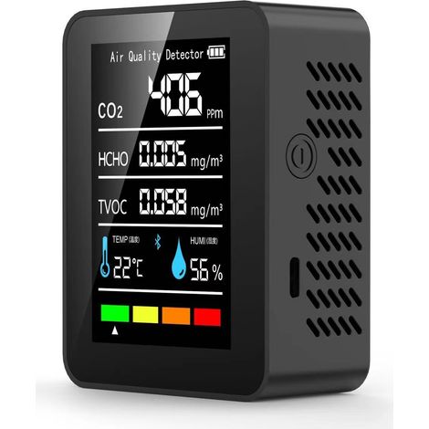 Moniteur de qualité de l'air 5 en 1, analyseur de gaz en temps réel, détecteur de CO2, pour la maison et le bureau, noir (1/5)