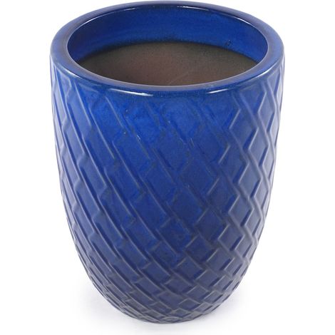 Vaso da fiori in ceramica artigianale 42 cm blu navy con motivo a rombi (1/5)