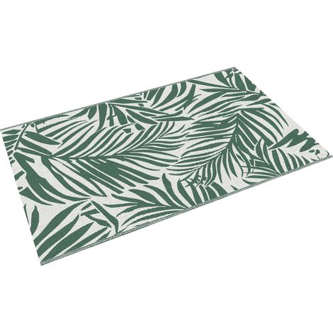 Alfombra réversible 152x243 cm motif feuilles vert foncé blanc terrasse balcon patio camping plage