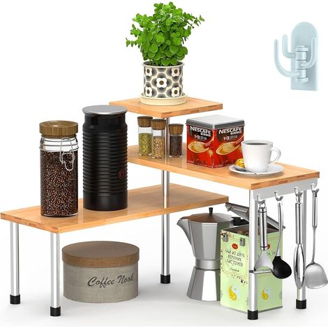 Porte Epices Cuisine Étagère D'angle de Cuisine Rangement de 3 Niveaux en Bambou pour Salon Salle à Manger (1/5)