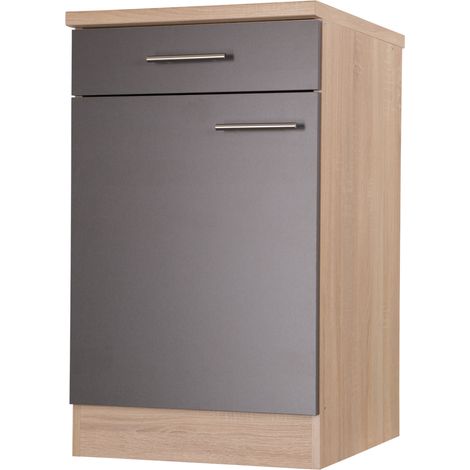 Unterschrank Küchenschrank mit Schublade 50 cm Eiche Sägerau Grau Merle Respekta