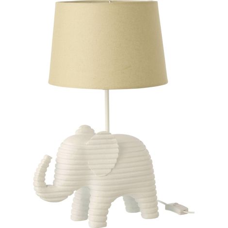 Lampe de table éléphant blanc - blanc avec abat-jour beige (1/4)