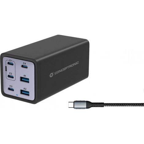 CONCEPTRONIC Ladegerät 4Port 200W,4xUSB-C,2xUSB-A 3-in-1 sw