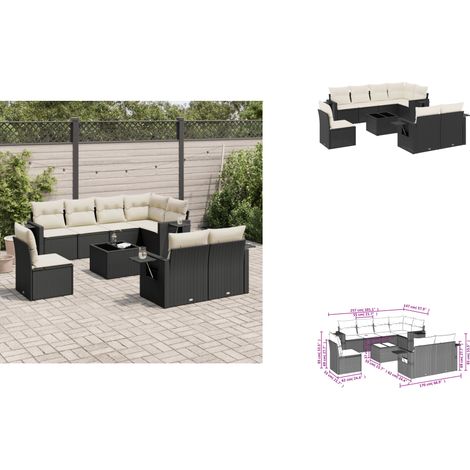 Salon de jardin 9 pcs avec coussins noir résine tressée - Ensemble Salon De Jardin - Meuble Extérieur - Résine Tressée - Rotin Synthétique - Mobilier De Jardin (1/3)