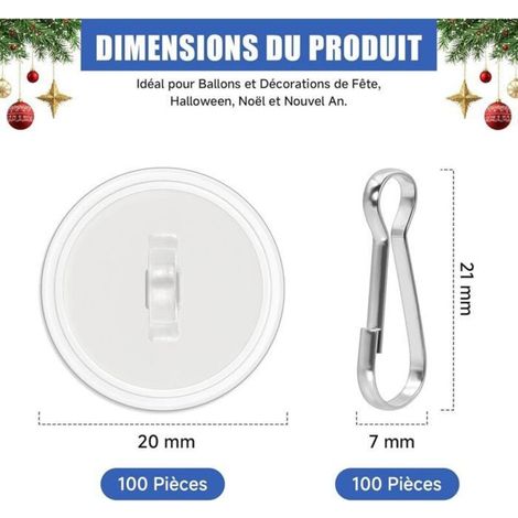 Klebehaken, 100 Stück zur Deckenmontage ohne Bohren mit 100 Clips – perfekt für Ballons und Partydekorationen (Durchmesser 20 mm) (1/4)